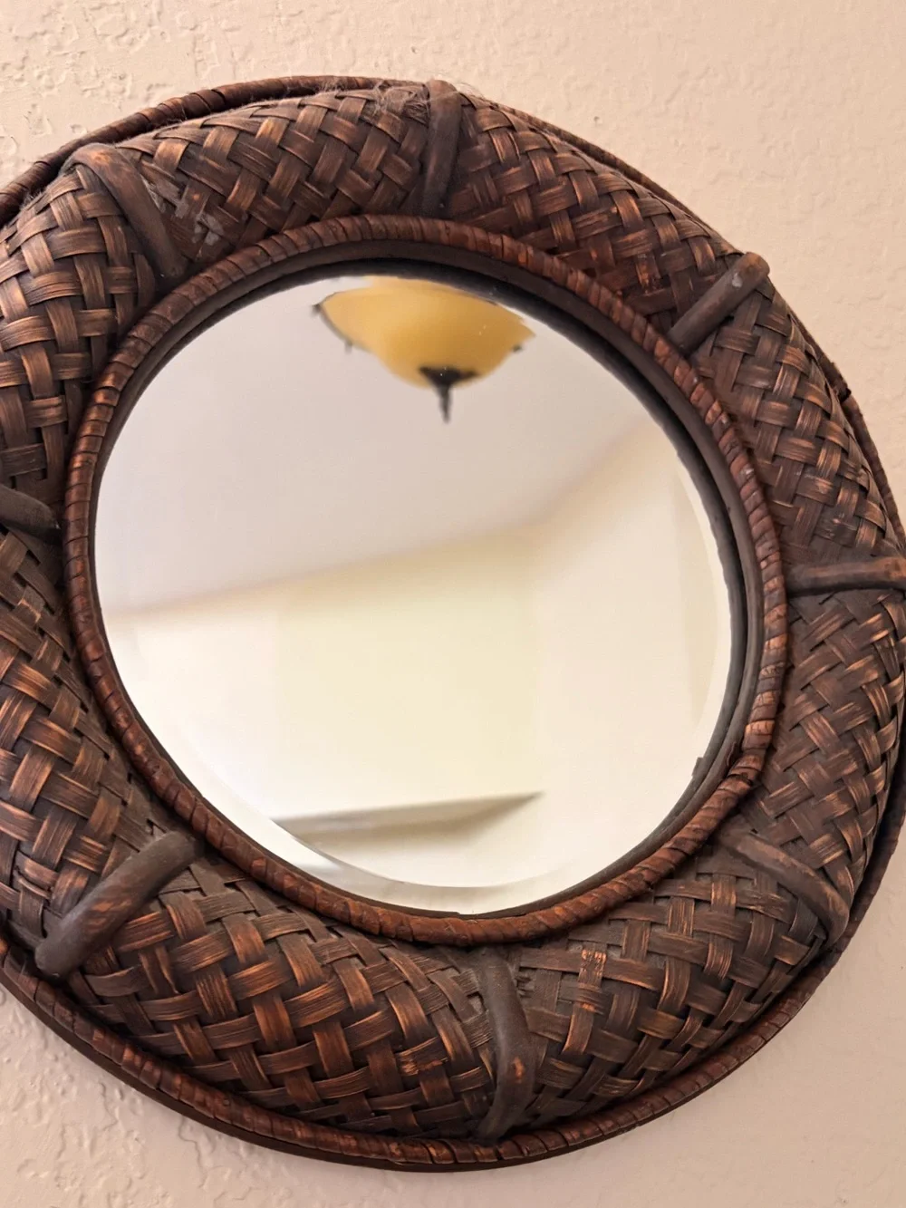Woven Round Wall Mirror - Brown